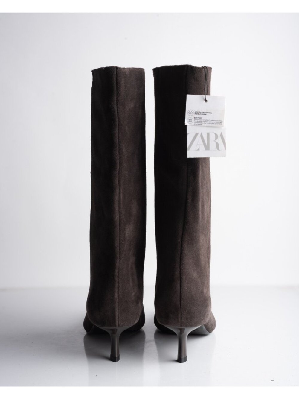 Zara Womens boots Suede Mid Calf Wide Leg Heeled Brown Sz US 8 EU 39 NWT - Picture 6 of 8